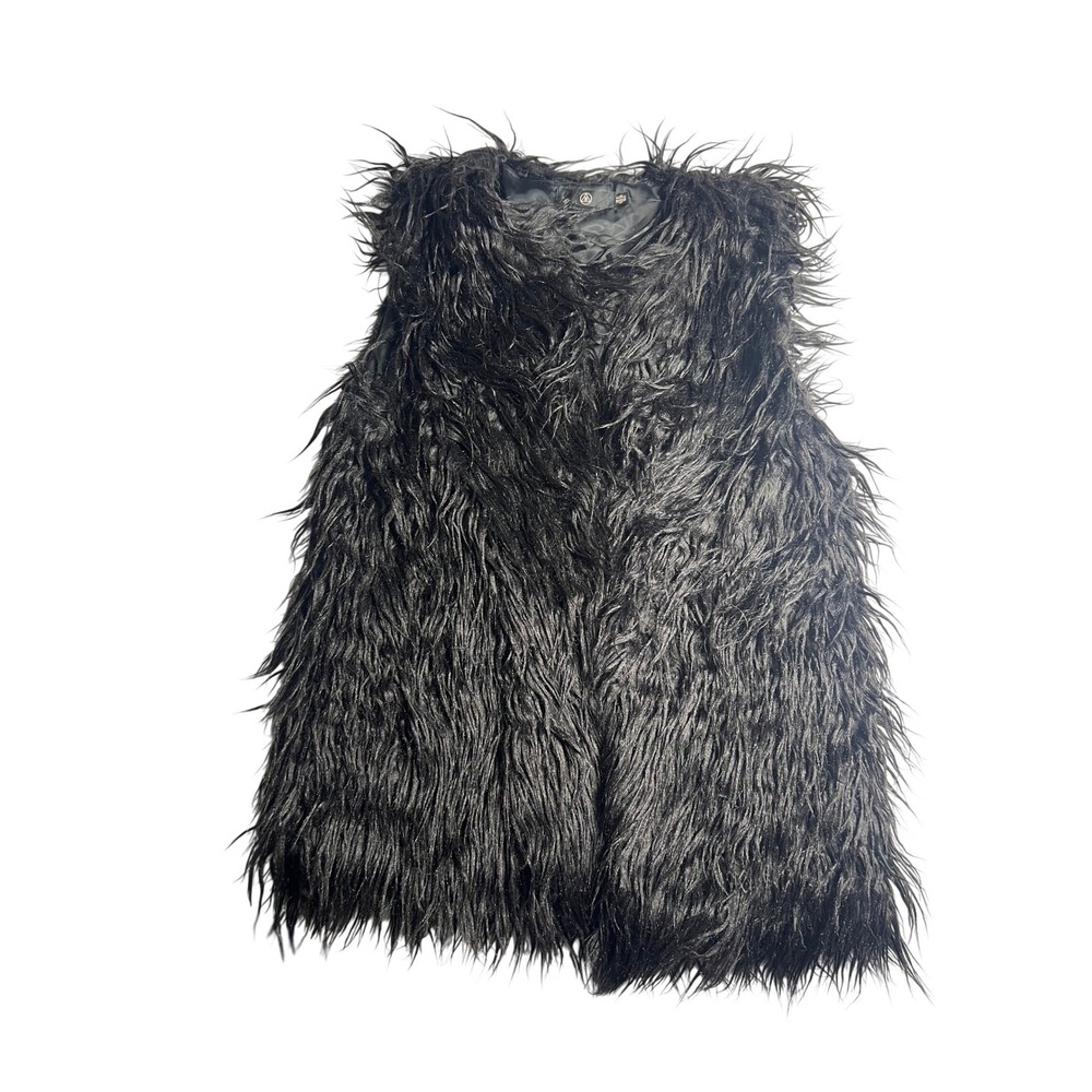 Missguided Womens Black Shaggy Faux Fur Vest Open Front Hook Eye Size US 4